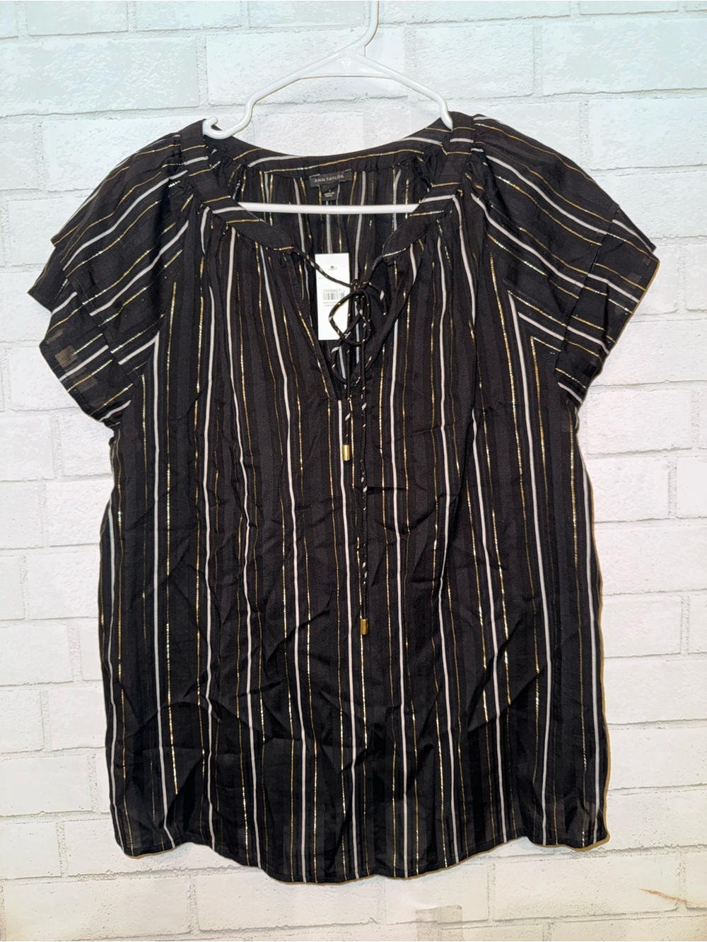 Black Stripe short Sleeve Top - Ann Taylor